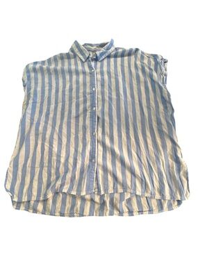 Old Navy Lightweight Striped Camp Shirt Short Sleeve Button Down Light Blue XL